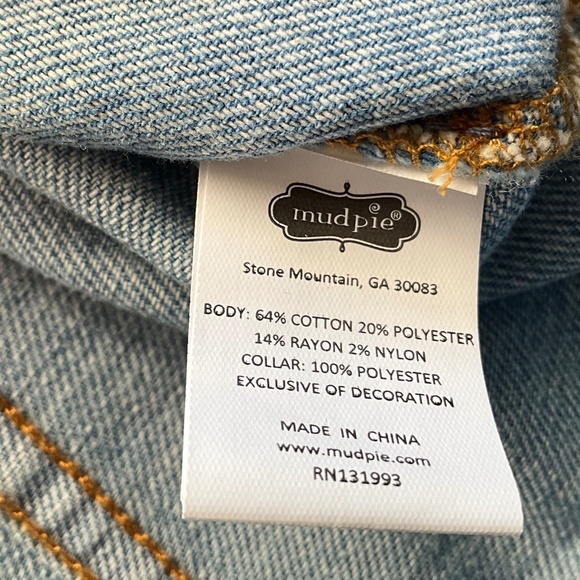 Mud Pie Faux Fur Collar Sparkle Denim Vest Rhinestone Party Glam Blue Pink 4T-5T - Picture 6 of 8